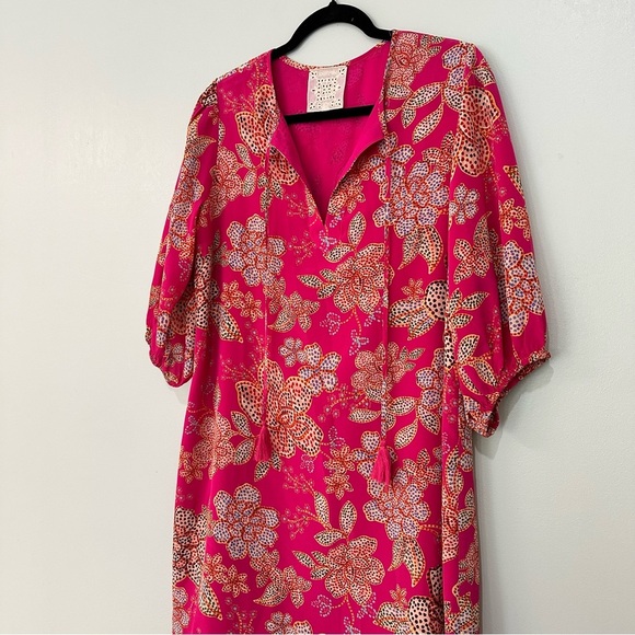 Johnny Was Vesna Floral 100% Silk Tunic Dress Pink Multi Boho Style Size Small - Picture 2 of 10